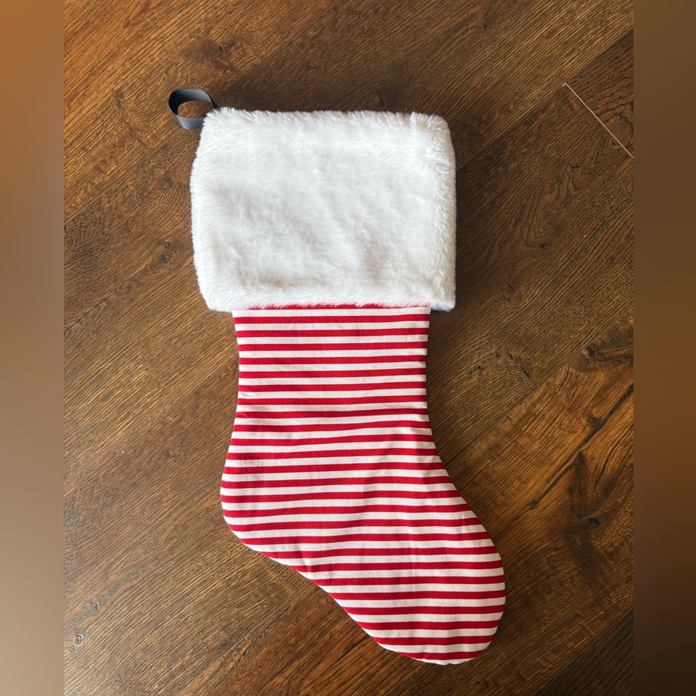 NWOT Red and White Stripe with White Fur Cuff Christmas Stocking